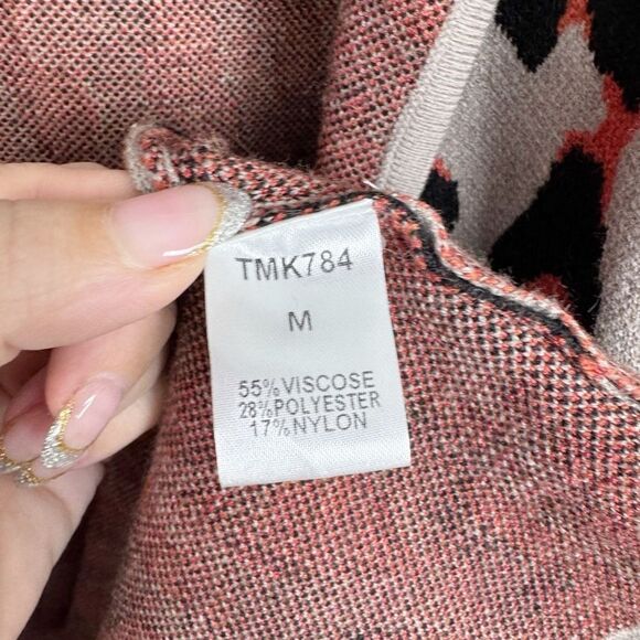 THML | Animal Print Thick Knit Open Front Cardigan Orange Gray Women’s Size M - Picture 7 of 9